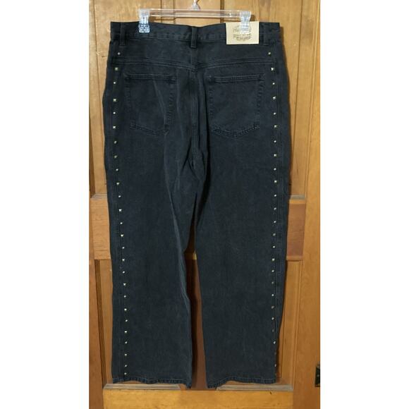 Homme Femme Baggy Jeans Men’s Sz 36 New Black Studded Denim 90s Y2 goth $215 - Picture 4 of 9